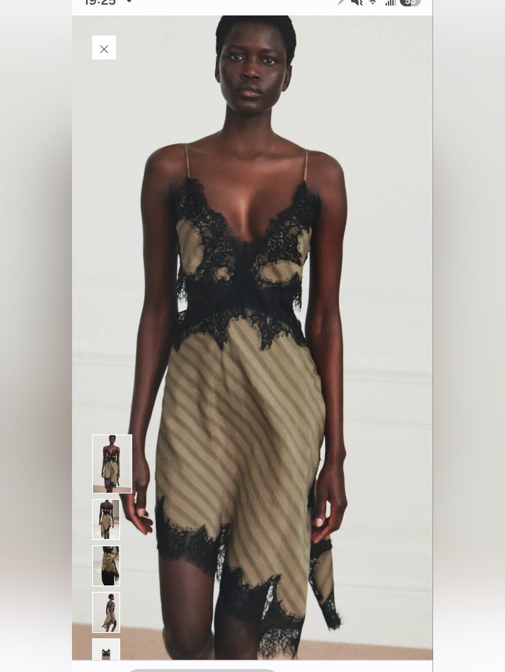 Zara Olive Green Slip Dress with Black Lace Trim - Picture 2 of 16